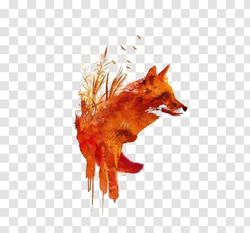 Red Fox Poster Printing Printmaking - Canvas - Hand-painted Transparent PNG