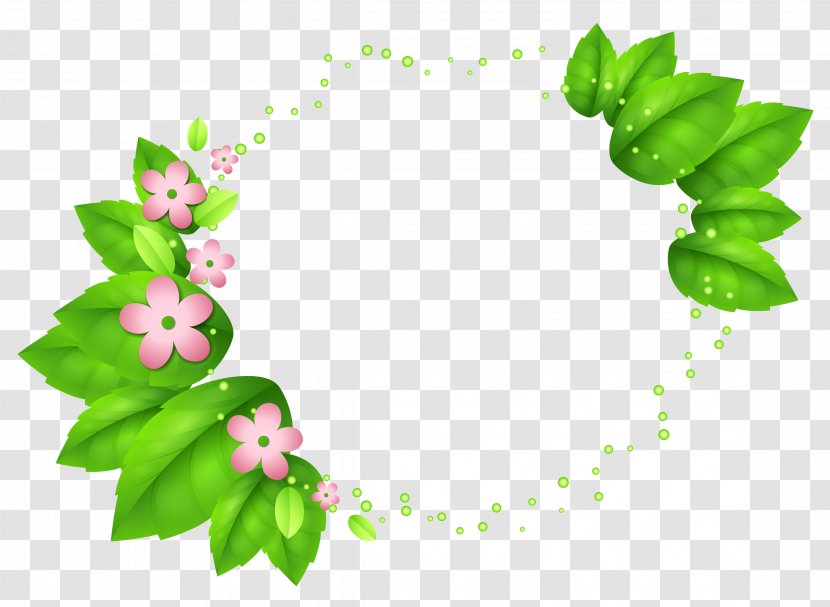 Green Spring Decor With Pink Flowers Transparent PNG