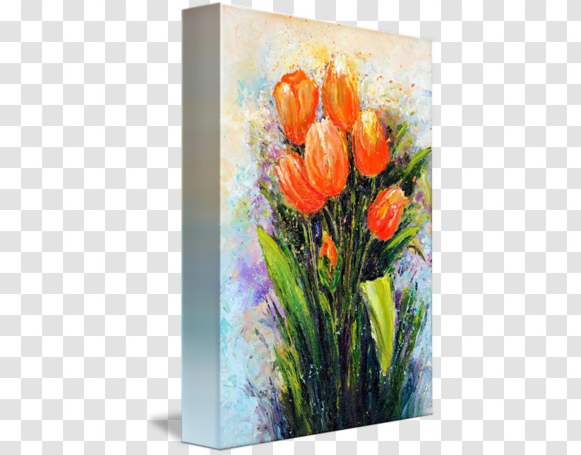 Floral Design Watercolor Painting Oil - Palette Knives - Orange Tulip Transparent PNG