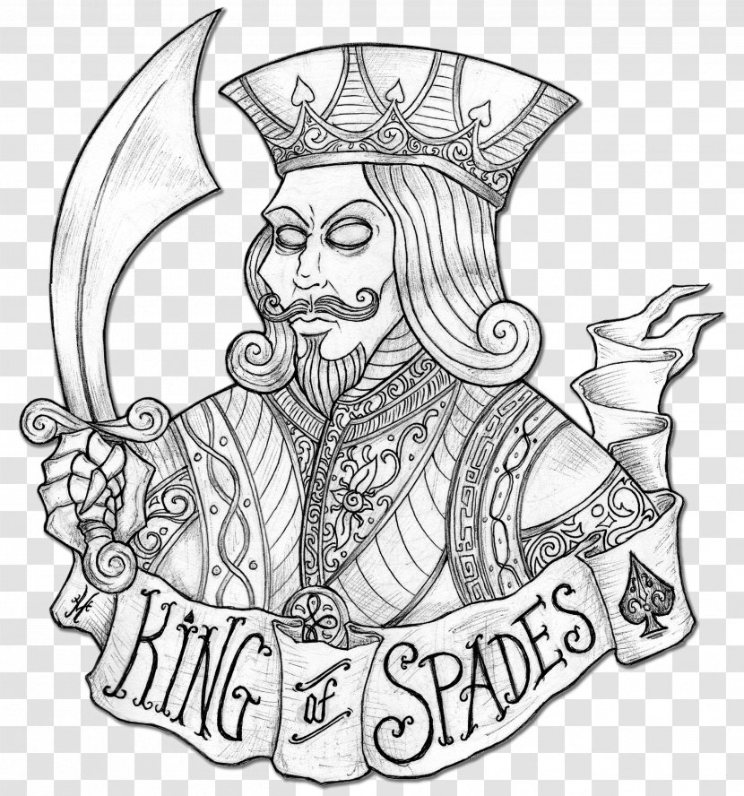 Clip Art King Of Spades Drawing - Black And White Transparent PNG