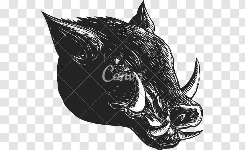 Wild Boar Woodcut Scratchboard Transparent PNG