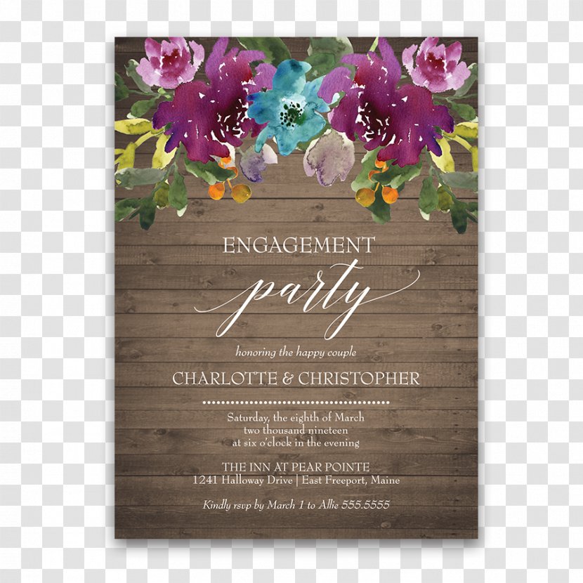 Wedding Invitation Flower Purple Floral Design Engagement - Bouquet - Invitations Transparent PNG