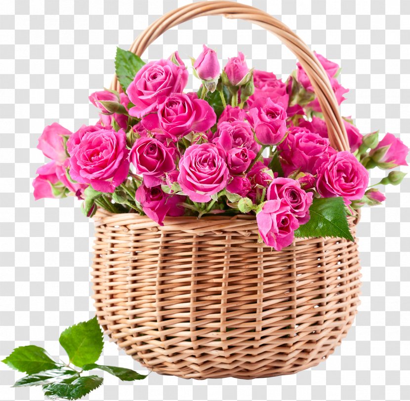Rose Flower Bouquet Basket Pink Flowers - Order - Of Transparent PNG