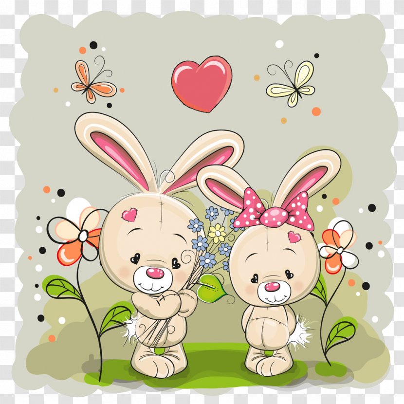 Vector Cartoon Bunny Background - Tree - Flower Transparent PNG