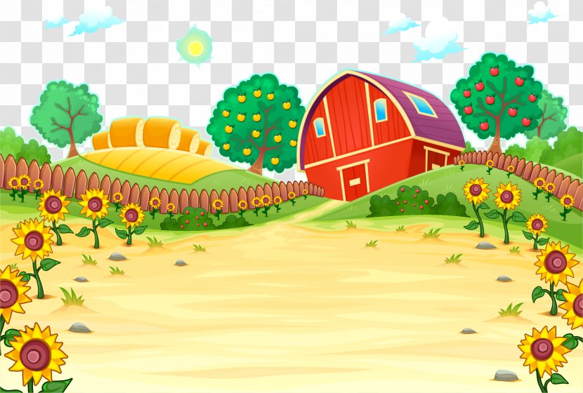 Farm Cartoon Royalty-free Illustration - Rural Area - Red House Transparent PNG