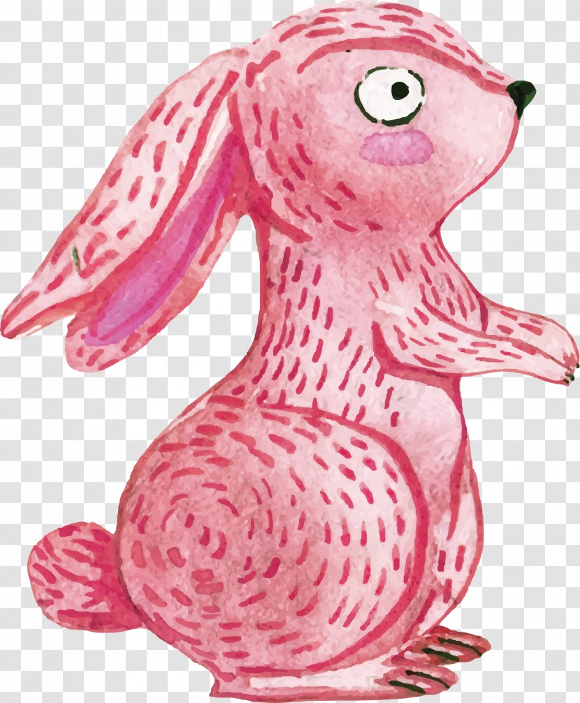 Watercolor Painting Download Animal - Stuffed Toy - Pink Hand-painted Rabbit Transparent PNG