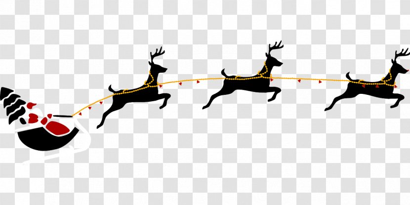 Reindeer Santa Claus Christmas Clip Art - Black And White Transparent PNG
