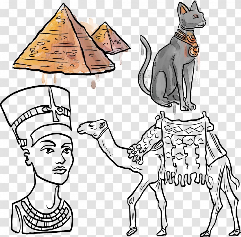 Egyptian Pyramids Camel Ancient Egypt - Artwork - Vector Hand-painted Pyramid Transparent PNG