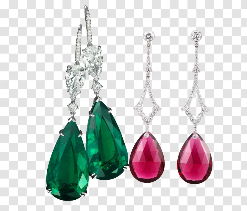 Earring Jewellery Clip Art - Bitxi - Green Pink Gemstone Earrings Transparent PNG
