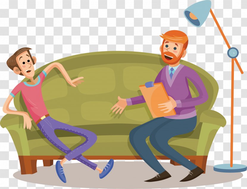 Psychologist Psychology Psychotherapist Drawing - Cartoon - Sit On The Sofa And Talk Transparent PNG