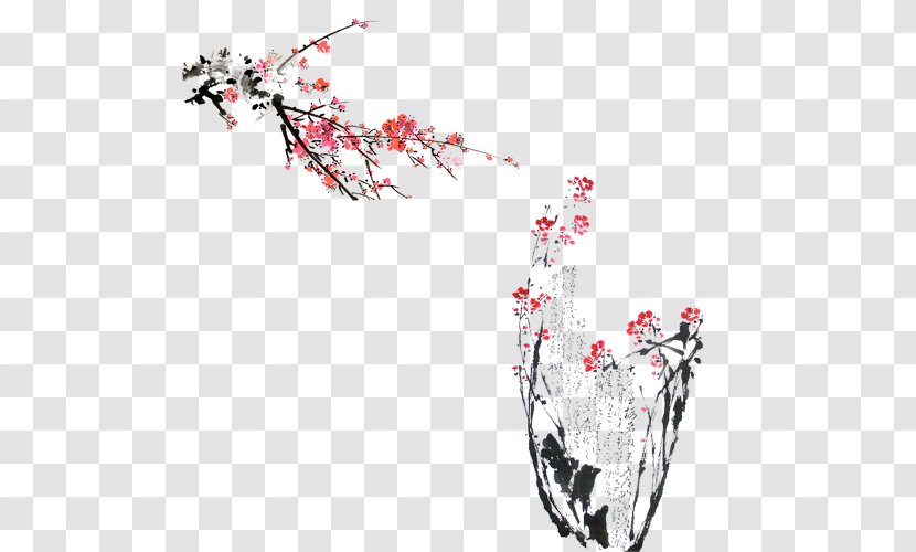 Plum Blossom - Cherry - Ink Transparent PNG