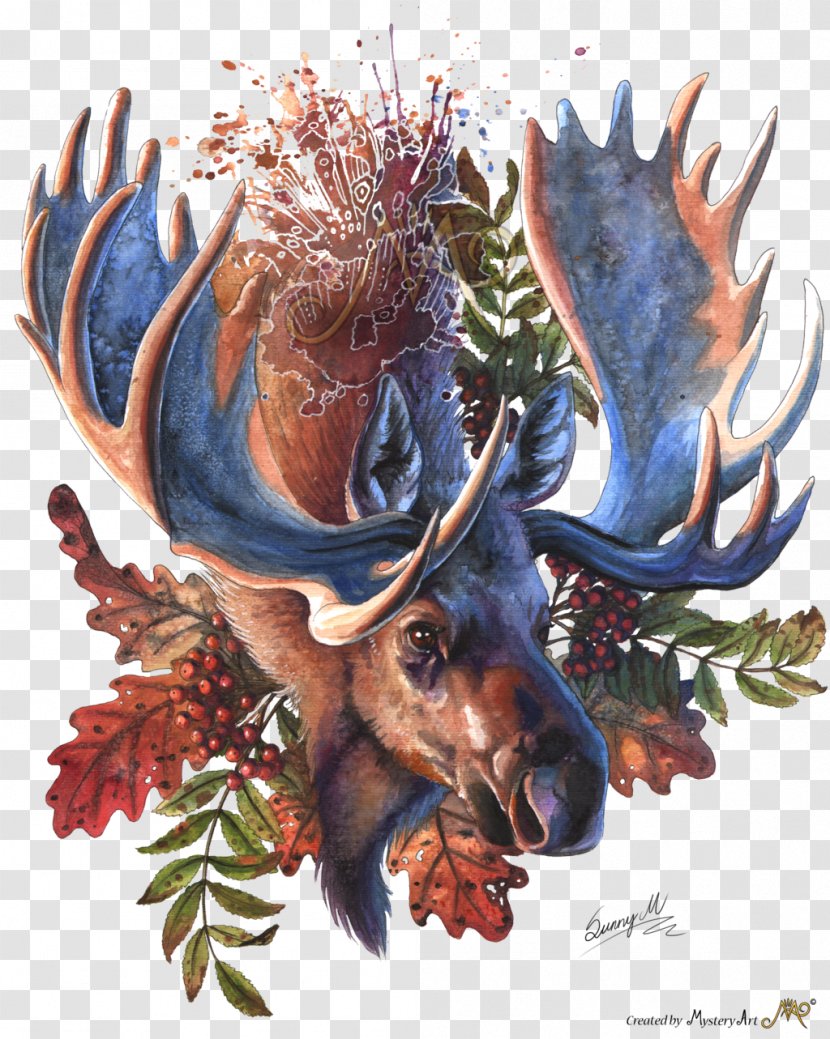 Moose Deer Watercolor Painting - Antler Transparent PNG