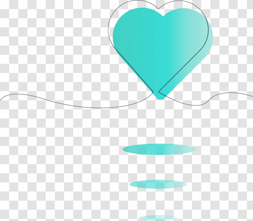Aqua Turquoise Teal Heart Line Transparent PNG
