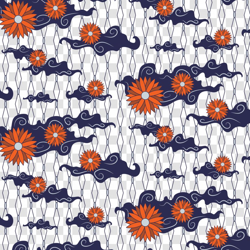 Batik Pattern Blue And White Pottery - Flower - Vector With Flowers Clouds Transparent PNG