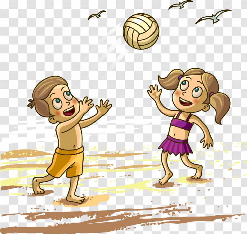 Beach Photography Illustration - Vector Painted Playing Volleyball Transparent PNG