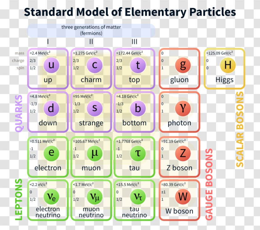 The Standard Model Of Elementary Particles Fundamental Interaction - Diagram - Particle Physics Transparent PNG
