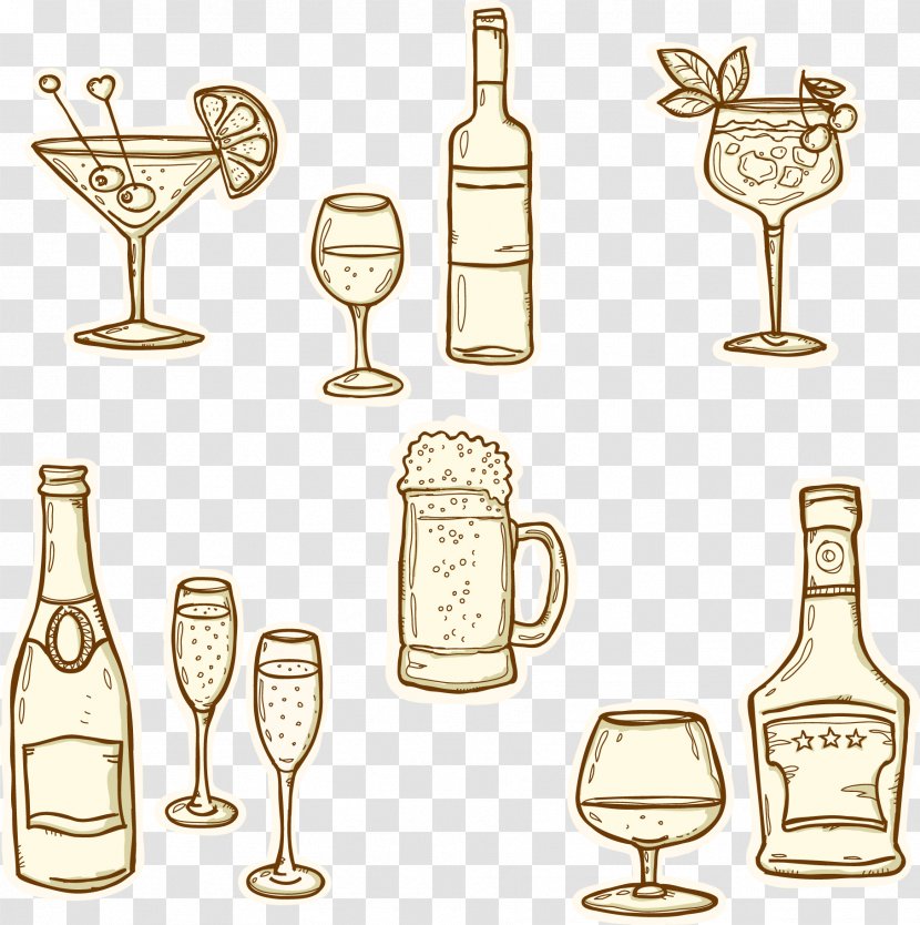 Champagne Beer Cognac Drink Bottle - Hand-painted Glass Bottles Of Various Drinks Bar Element Transparent PNG