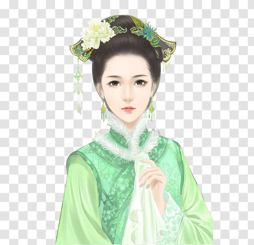 Qing Dynasty Gege Costume Drama China Illustration - Frame - Aquarelle Chinoise Transparent PNG