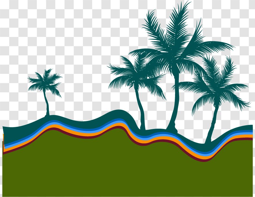 Beach Silhouette Arecaceae Illustration - Sea - Vector Hand-painted Palm Transparent PNG