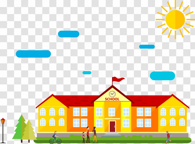 Schoolyard Cartoon Drawing - School - Vector Illustration Buildings Transparent PNG