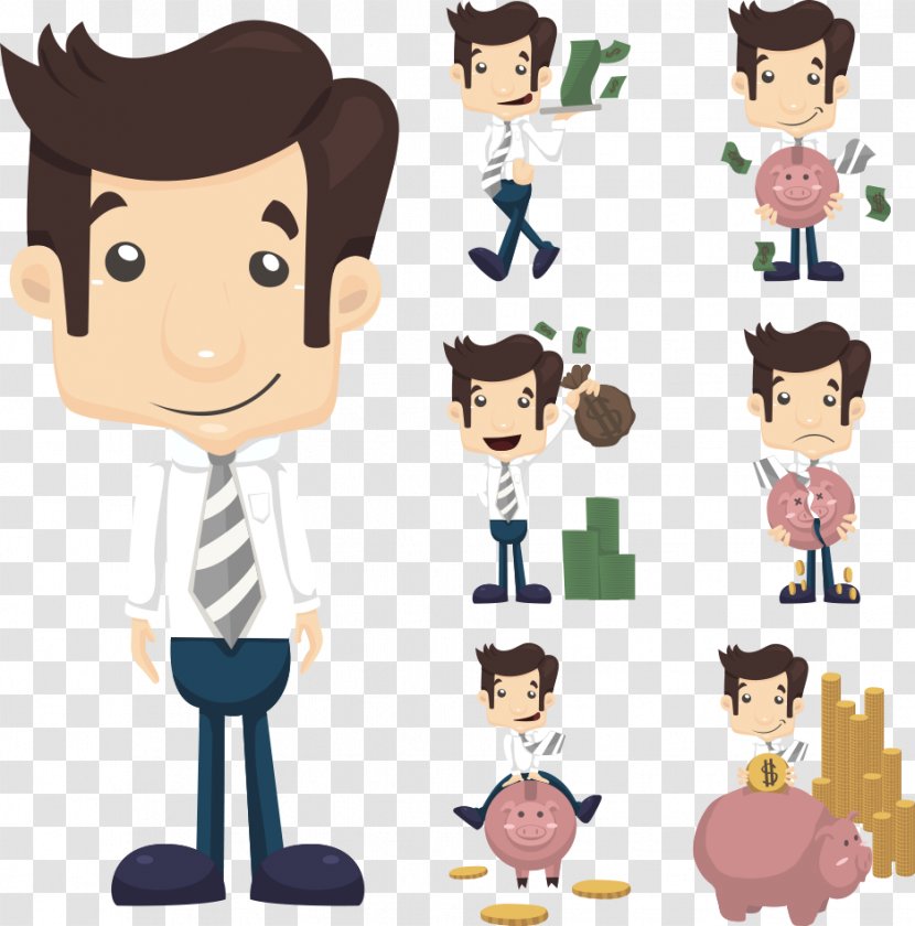 Cartoon Businessperson Clip Art - Smile - And Vector Money Man Transparent PNG