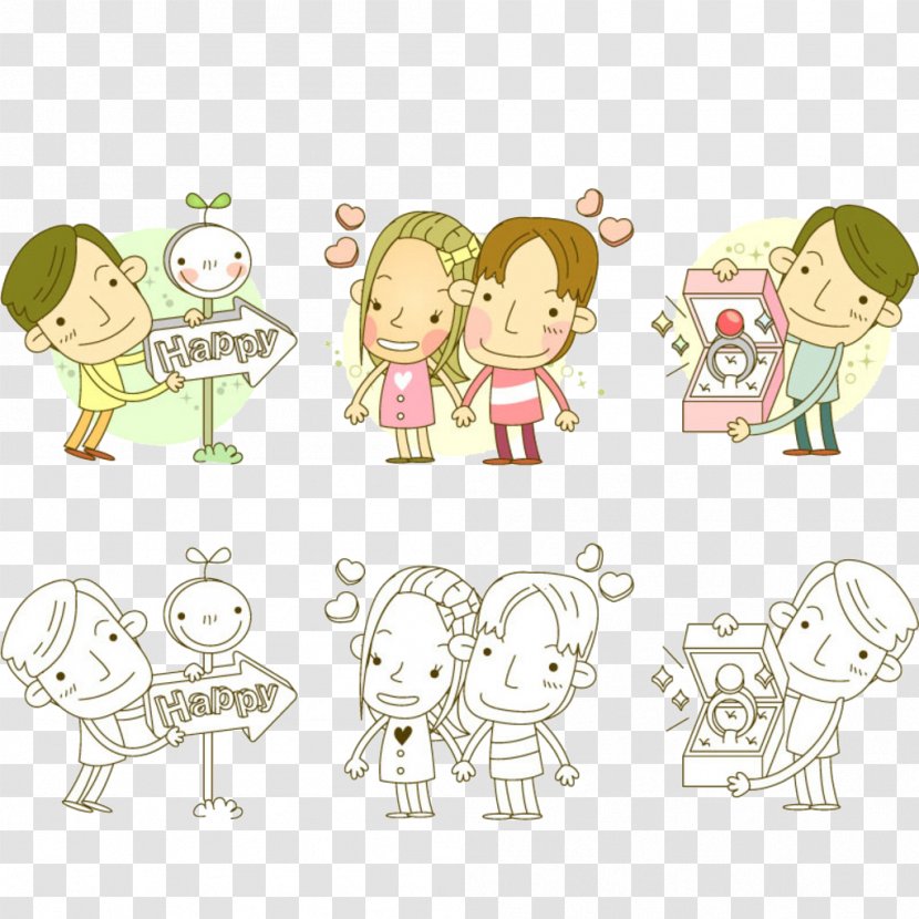 Q-version Significant Other Valentines Day Illustration - Tree - Cartoon Couple Transparent PNG