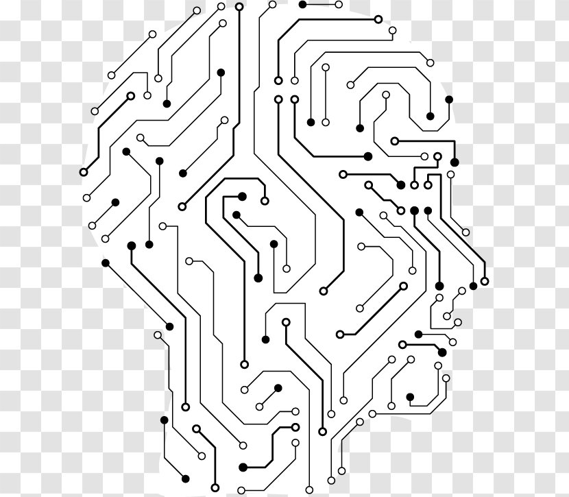 Electronic Engineering Human Head Brain Illustration - Monochrome - Vector Circuit Board Design Transparent PNG