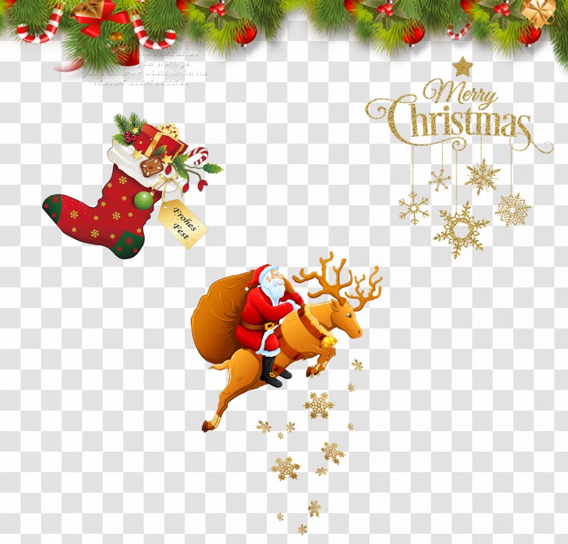 Santa Claus's Reindeer Christmas Clip Art - Sled - Decoration Image Transparent PNG