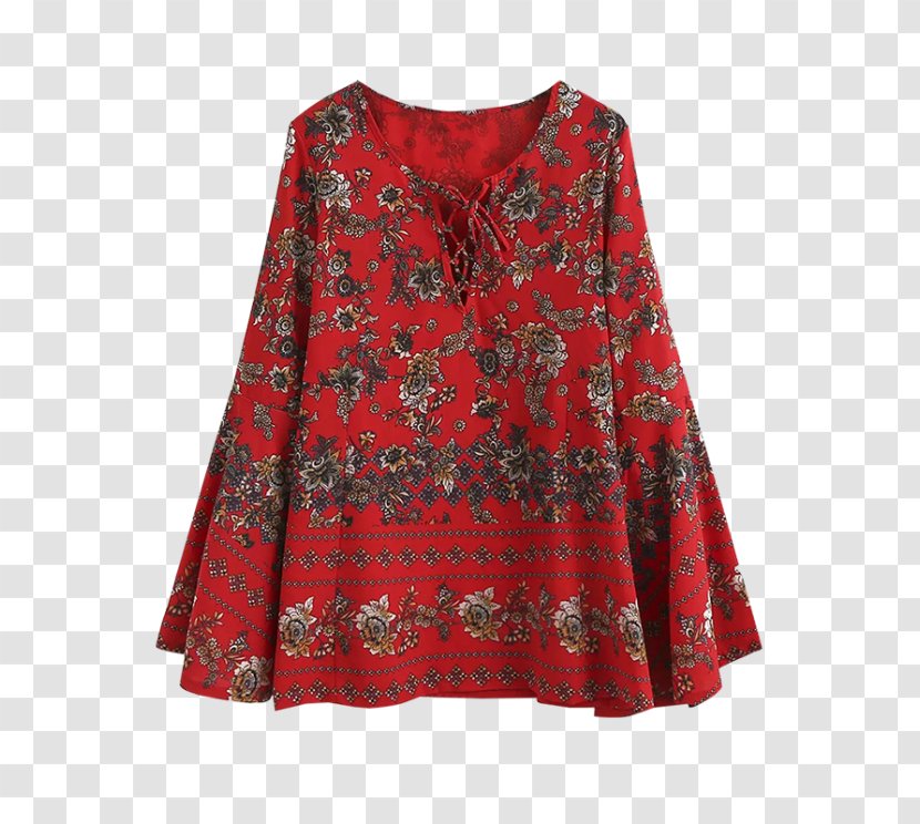 Clothing Blouse Long-sleeved T-shirt Dress - Cotton - Red Lace Transparent PNG