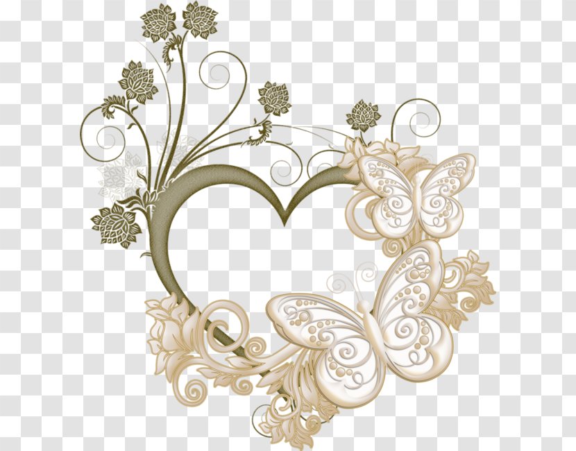Heart Picture Frame - Floral Design - Love Butterfly Transparent PNG