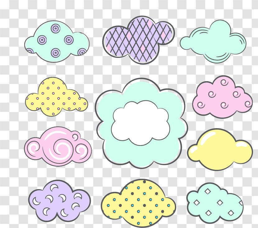 Cloud Euclidean Vector Drawing - Yellow - Retro Colored Clouds Transparent PNG