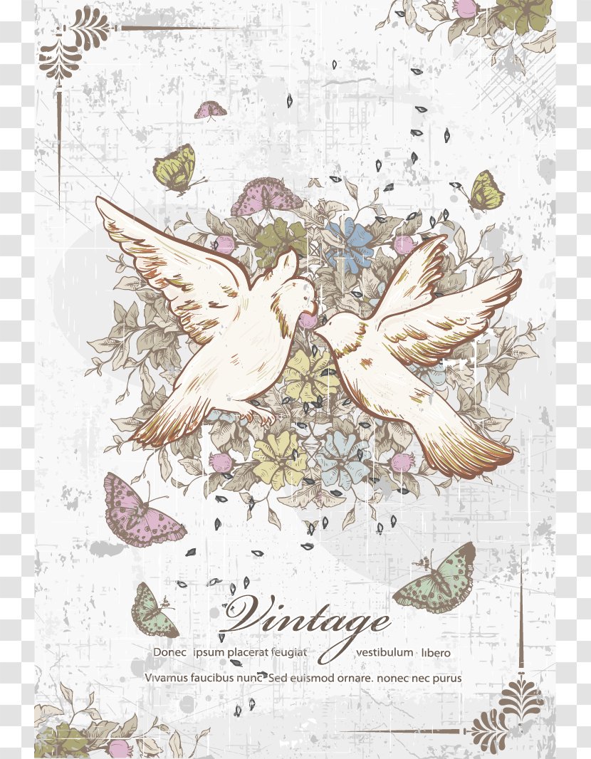 Wedding Invitation Lovebird Vintage Illustration - Hand-painted Pattern Pigeon Transparent PNG