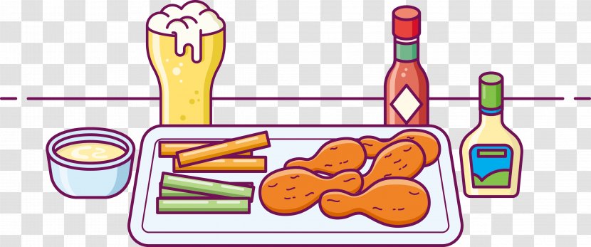 Fried Chicken Buffalo Wing Beer Fast Food - Watercolor - Cartoon Vector Transparent PNG