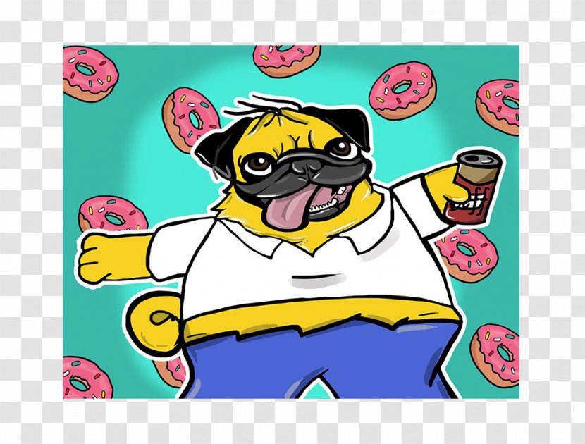 Pug Homer Simpson Dog Breed Fan Art Painting - Donuts Transparent PNG
