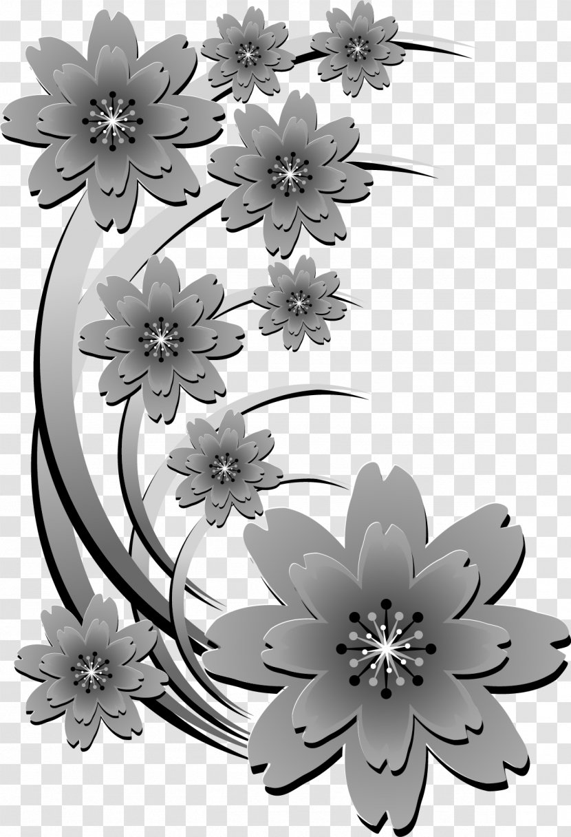 Floral Design White Monochrome Pattern - Black And - Vector Flowers Transparent PNG