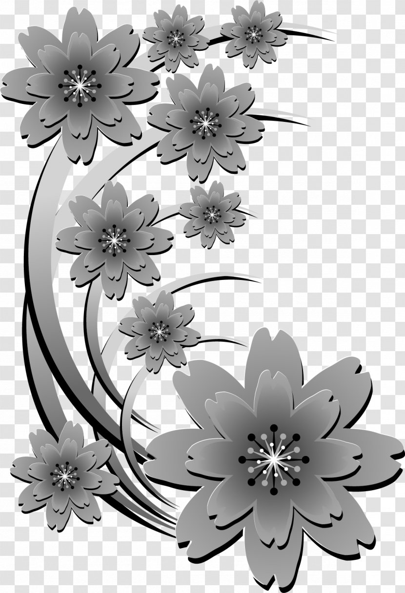 Floral Design White Monochrome Pattern Black And Vector Flowers Transparent Png