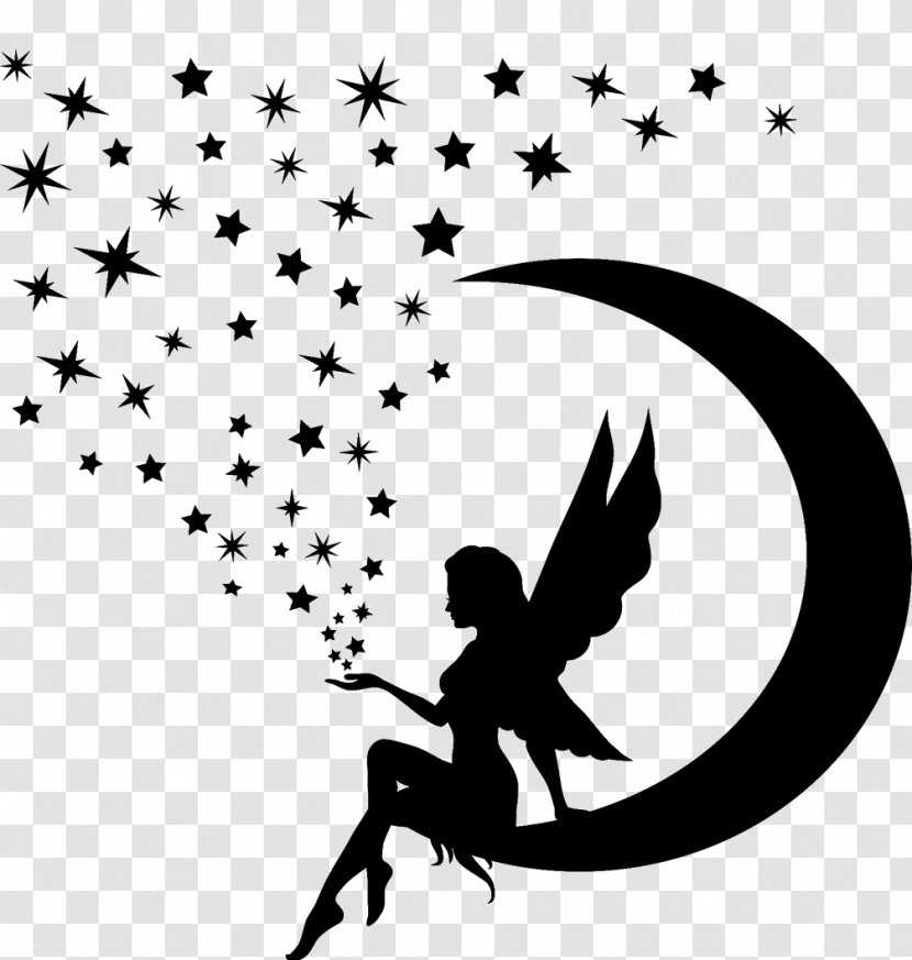 Silhouette Fairy Drawing Art Image - Stencil - Owl Moon Transparent PNG