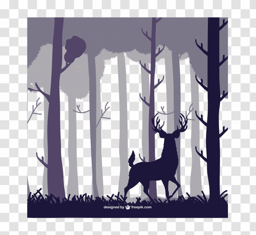 Deer Forest Silhouette Illustration - Purple - Trees Deer,Silhouette Transparent PNG
