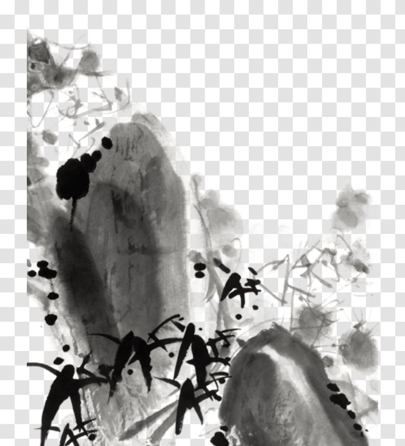 Zhejiang Tea Taobao - Monochrome Photography - Ink Picture Material Mountain Bamboo Leaves Transparent PNG