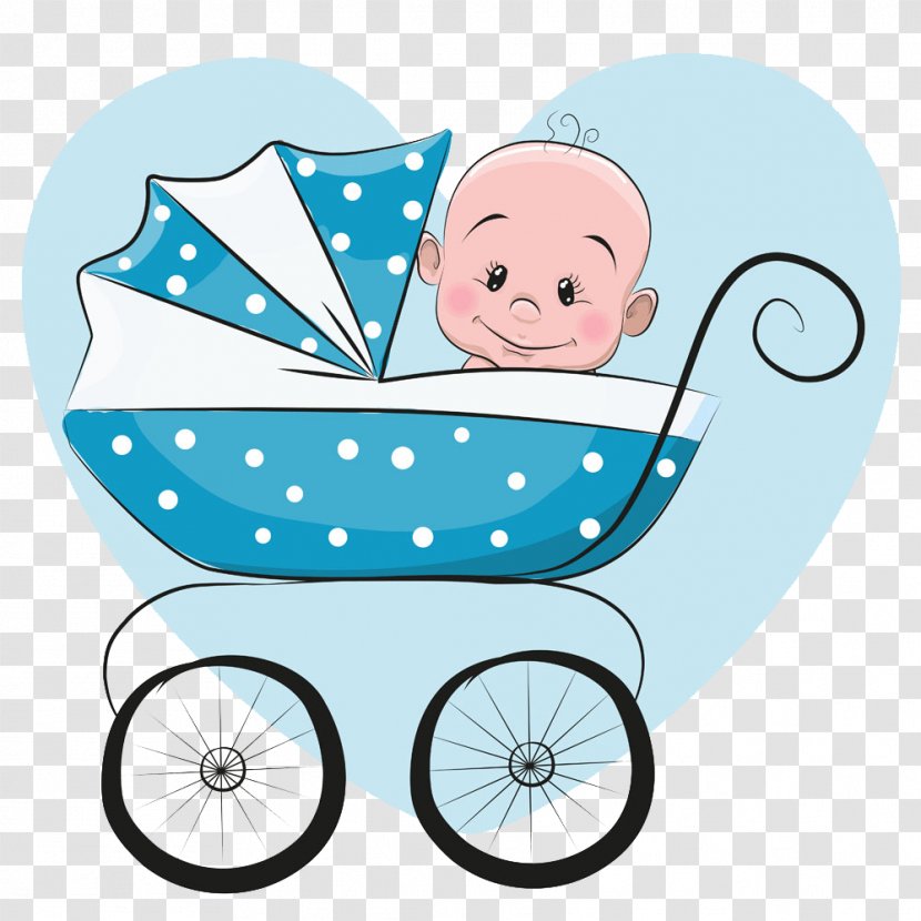 Cartoon Infant Illustration - Drawing - Blue Baby Stroller Sitting Transparent PNG