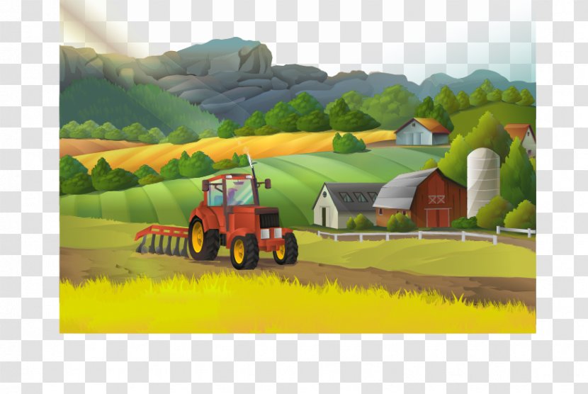 Farm Landscape Rural Area Illustration - Vehicle - Beauty Field Work Transparent PNG