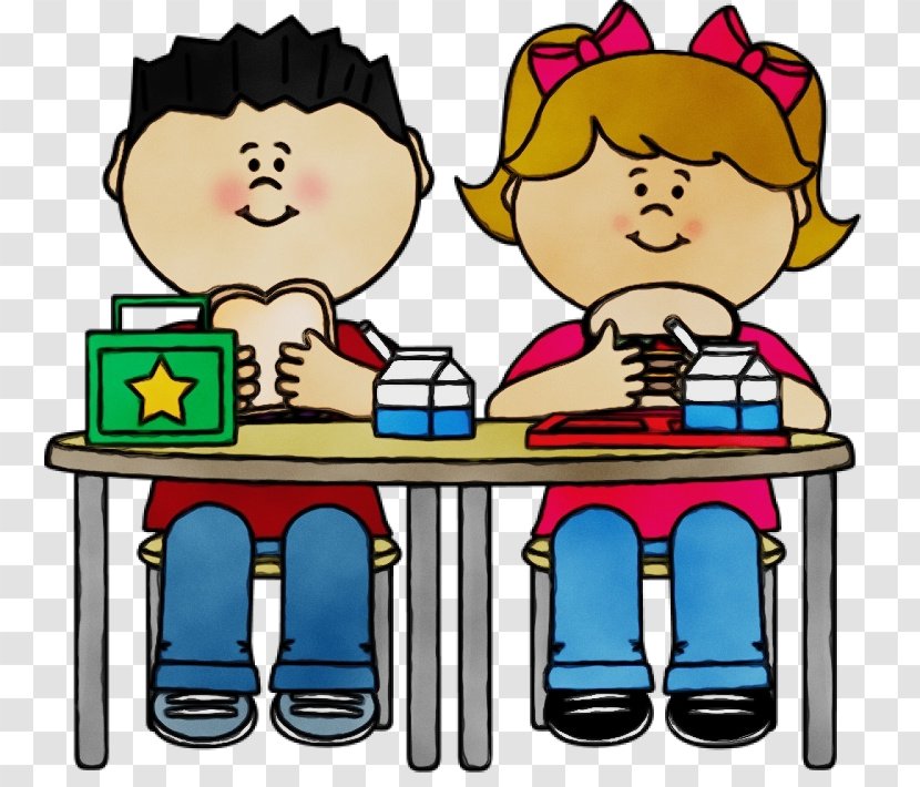 Cartoon People Child Sharing Conversation - Watercolor - Table Interaction Transparent PNG