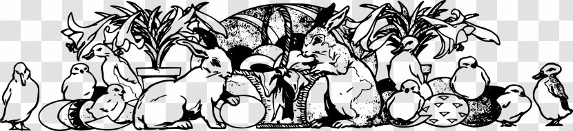 Easter Bunny Lily Clip Art - Black And White - Rabbit Transparent PNG