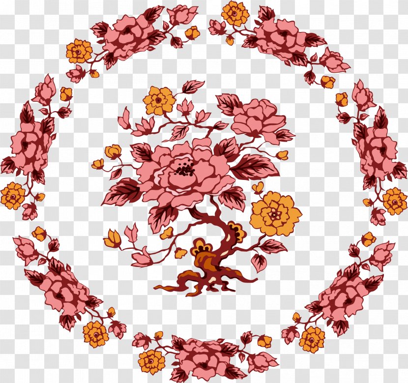 Floral Design Circle Flower Pattern - Flora - Vintage Red Flowers Transparent PNG