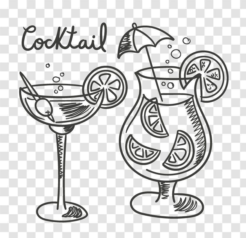Cocktail Tequila Drawing Drink - Black And White - Cocktails Vector Material Transparent PNG