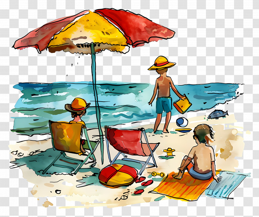 Beach Scene - Children Enjoying Summer Beach Transparent PNG