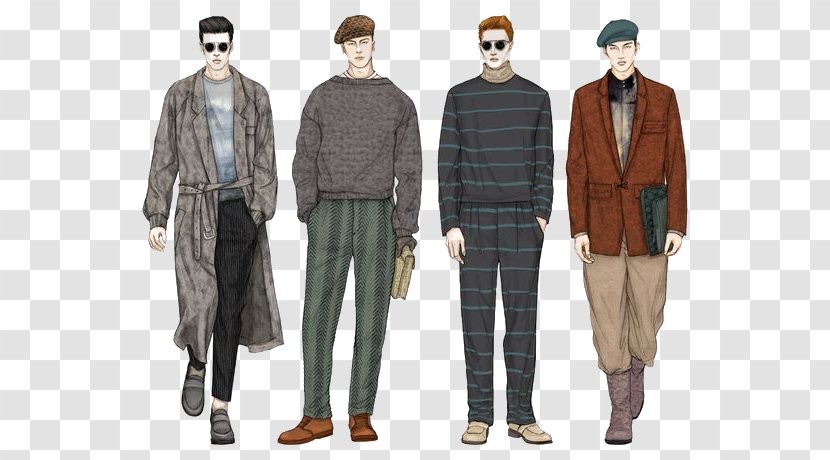 Chanel Fashion Illustration Drawing - Outerwear - Men Fall And Winter Outfit Transparent PNG