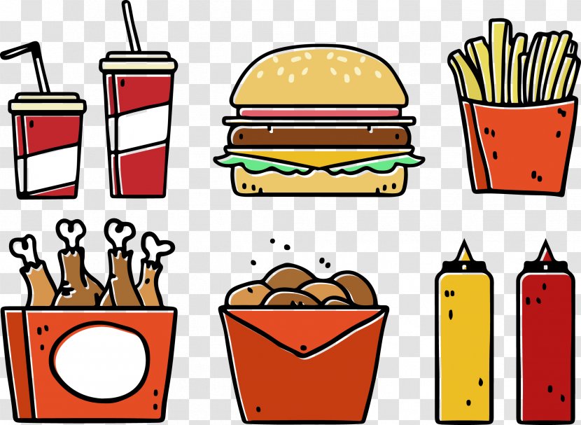 Fried Chicken Fast Food Hamburger French Fries - Barbecue - Burger Cola Package Transparent PNG
