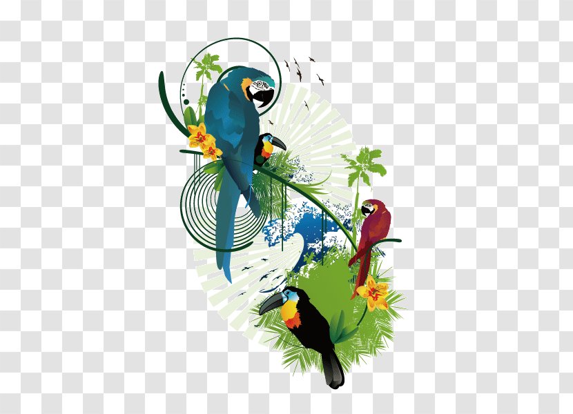 Parrot Bird Illustration - Parrot,Pattern,Leaves,animal,Decorative Pattern Transparent PNG