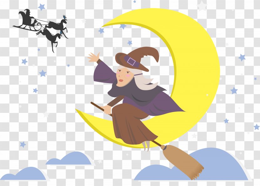 Moon Illustration - The Witch Sitting On Transparent PNG